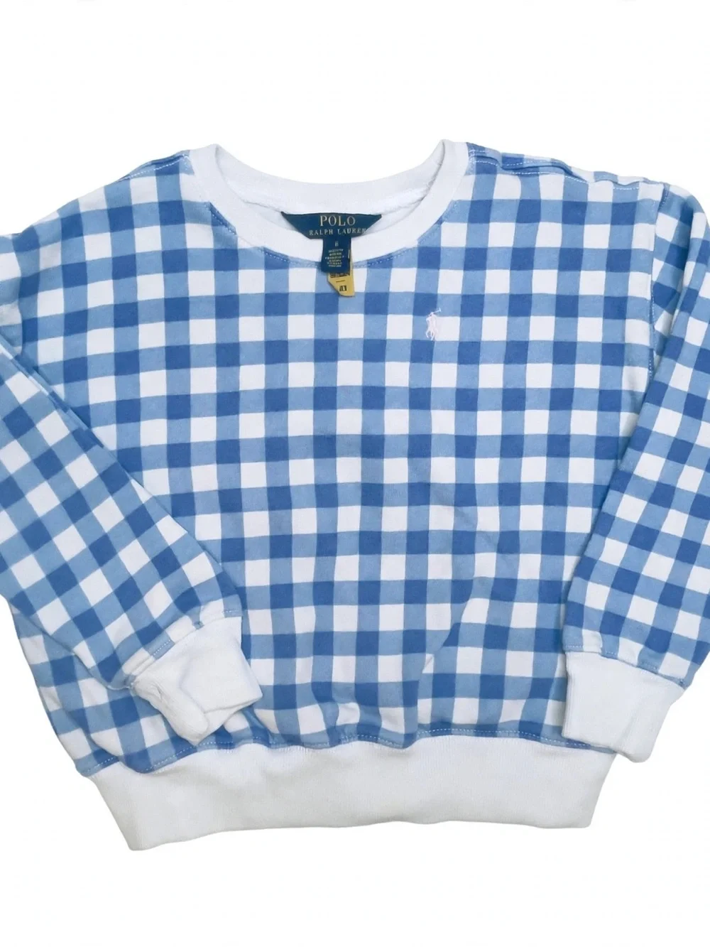 Polo by Ralph Lauren Blue & White Gingham Kids Crewneck Sweatshirt